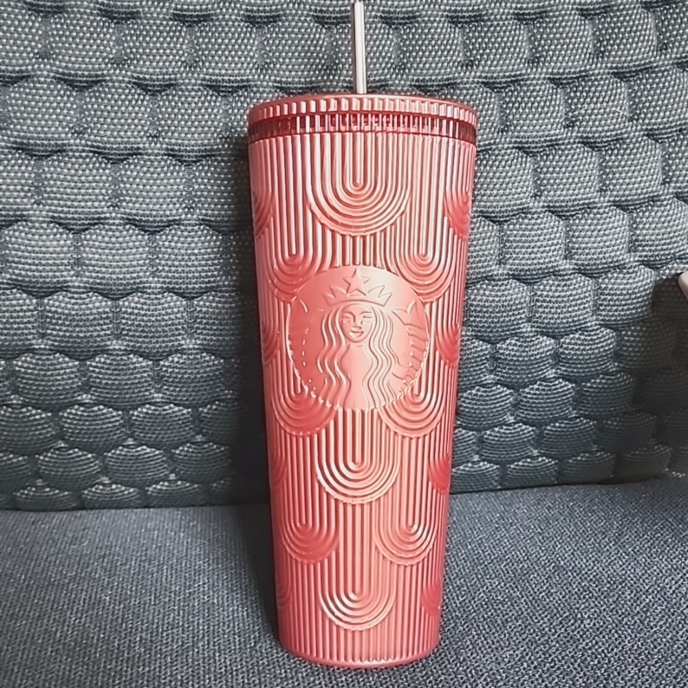 Starbucks Dusty Rose Pink ShimmerShell Mermaid Scales Cold Cup Tumbler24 oz